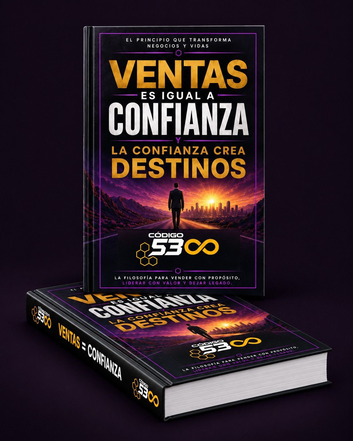Ventas es igual a confianza: libro de pie con la portada de frente y ejemplar acostado mostrando el lomo y las páginas